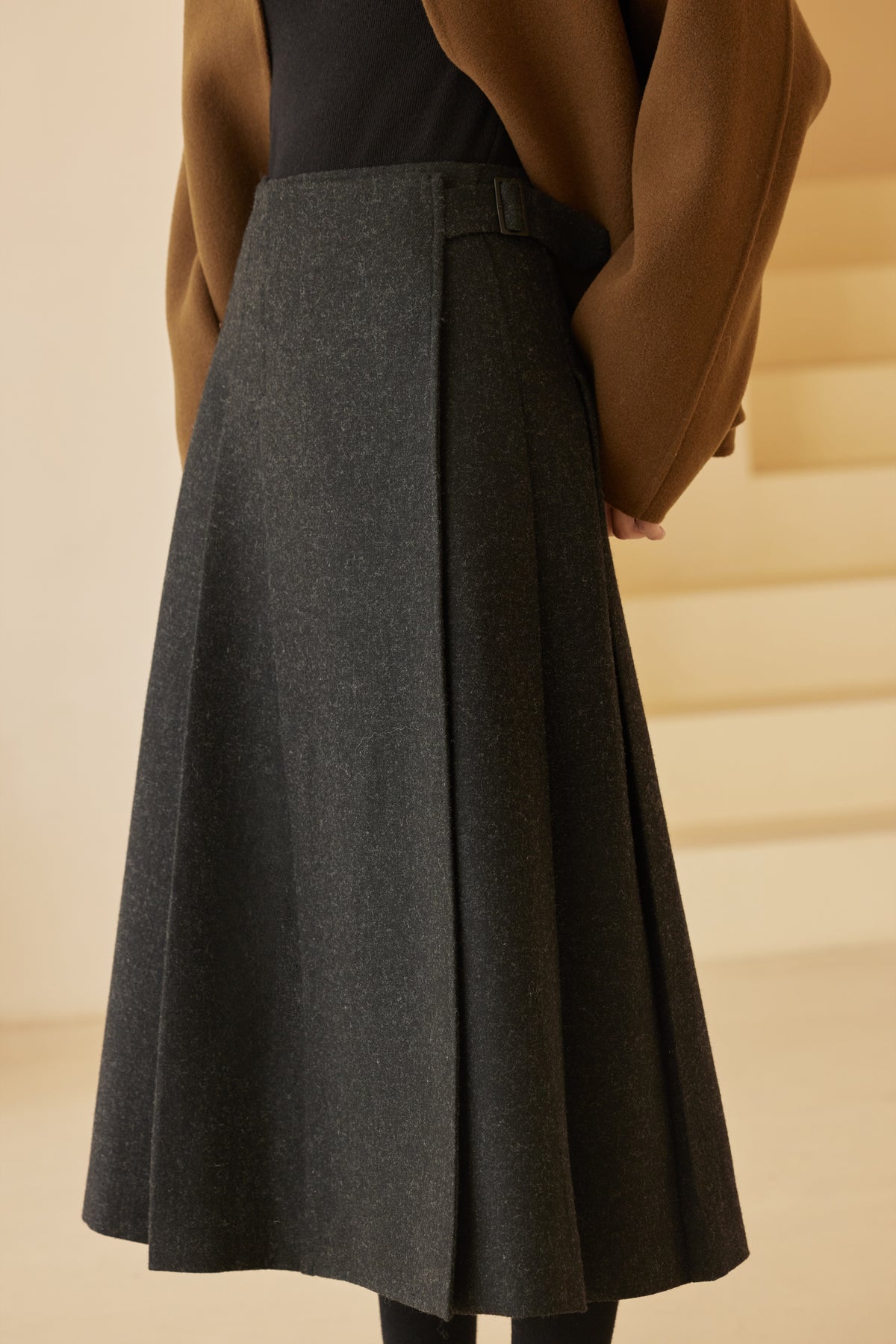Wool-Blend Pleated Midi Skirt