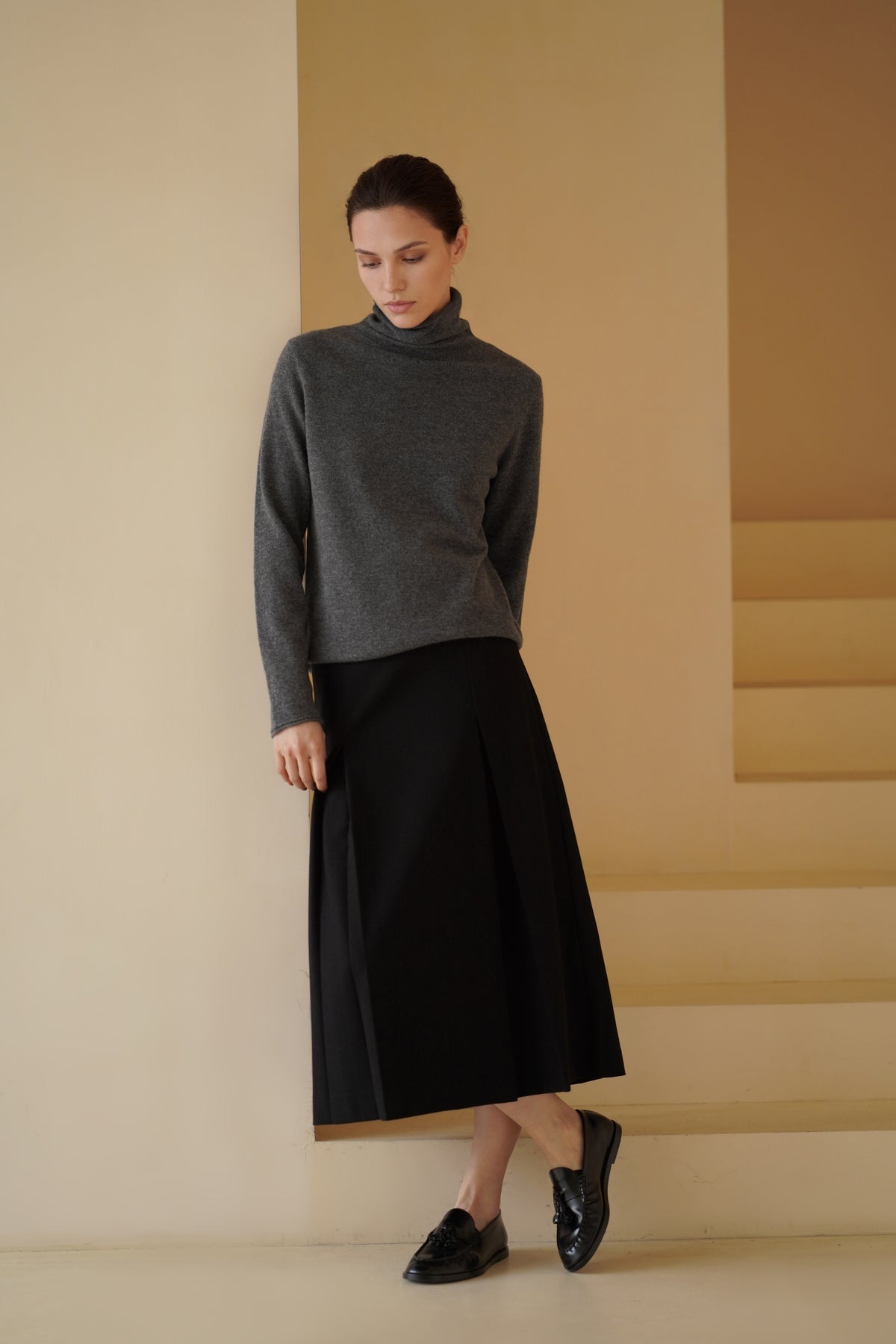 High-Waisted Slit Midi Skirt
