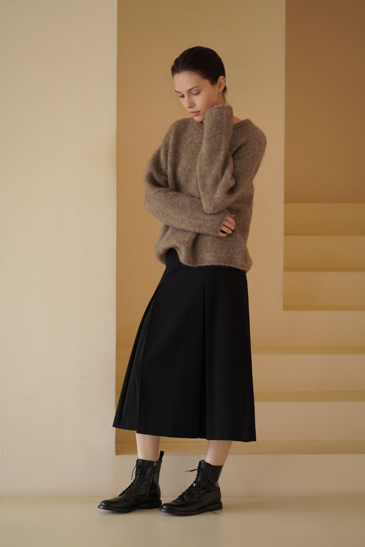 High-Waisted Slit Midi Skirt
