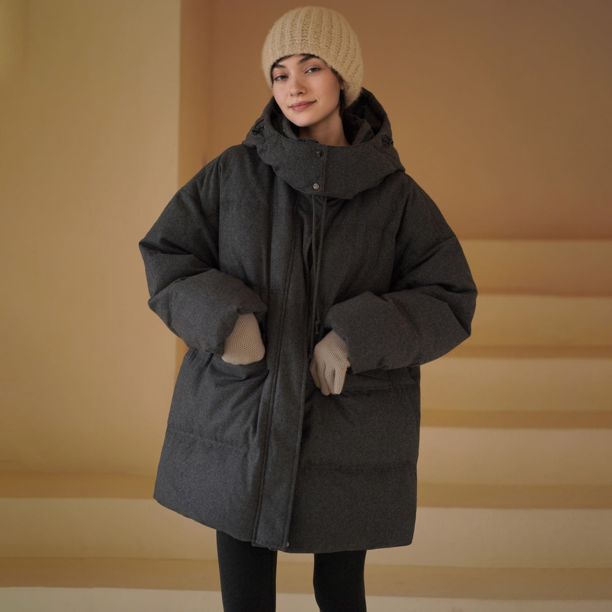 Hooded Longline Down Coat - by chocpi