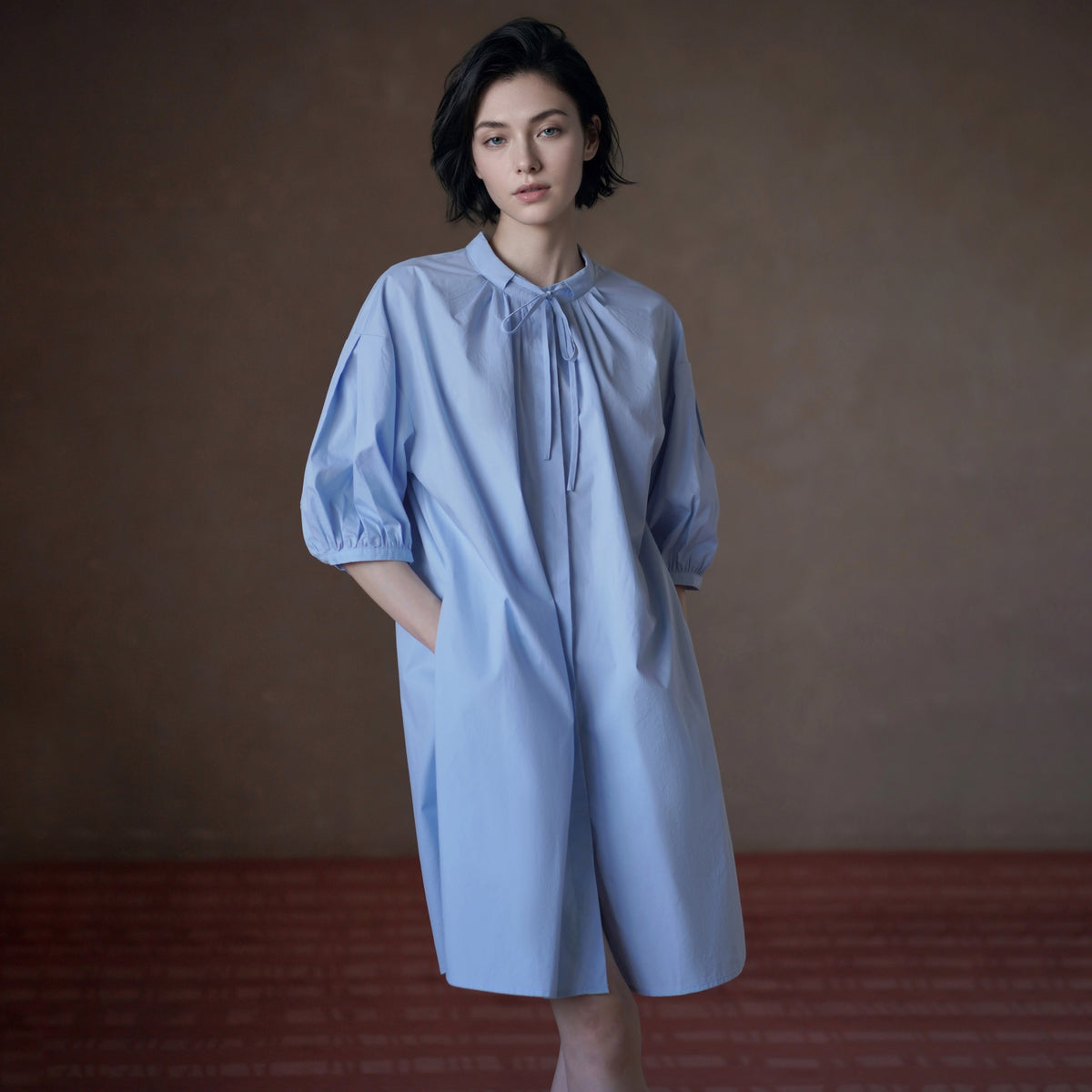 Cotton Puff-Sleeve Shirt Dress - by chocpi
