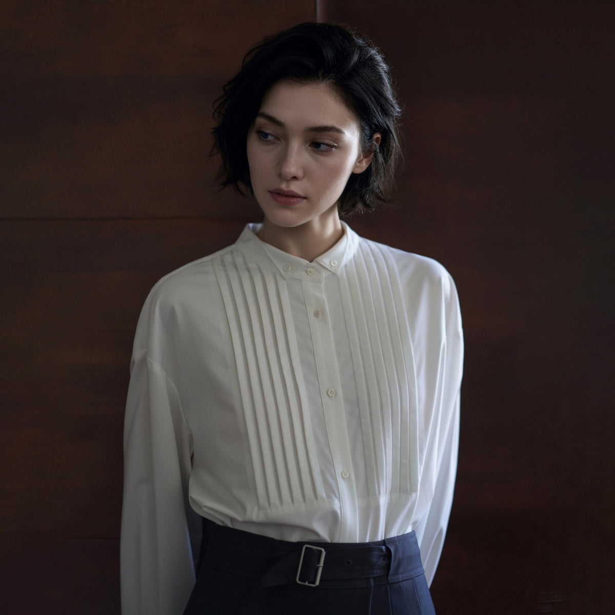 Pintuck Button-Front Shirt - by chocpi