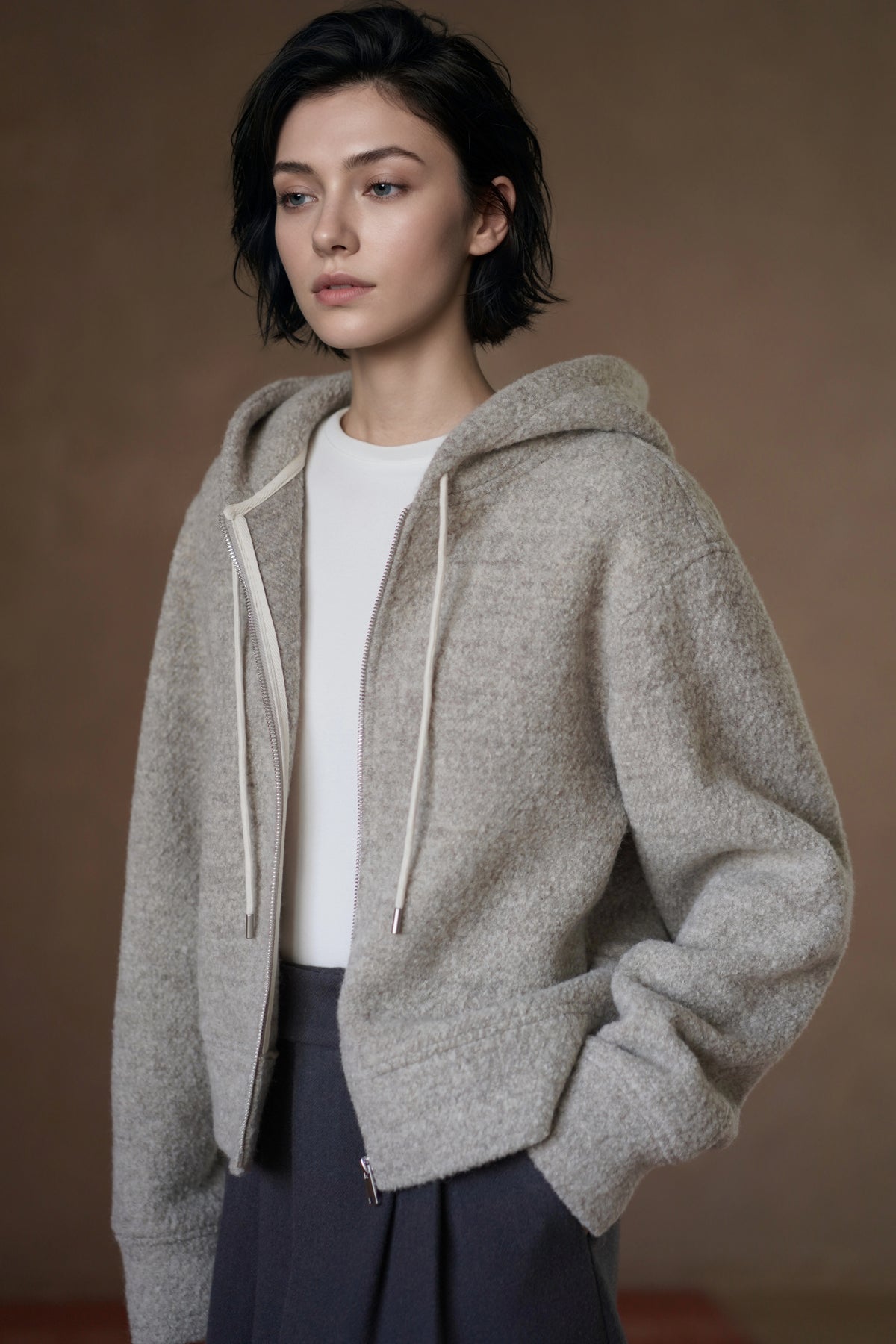 Textured Wool Hooded Jacket