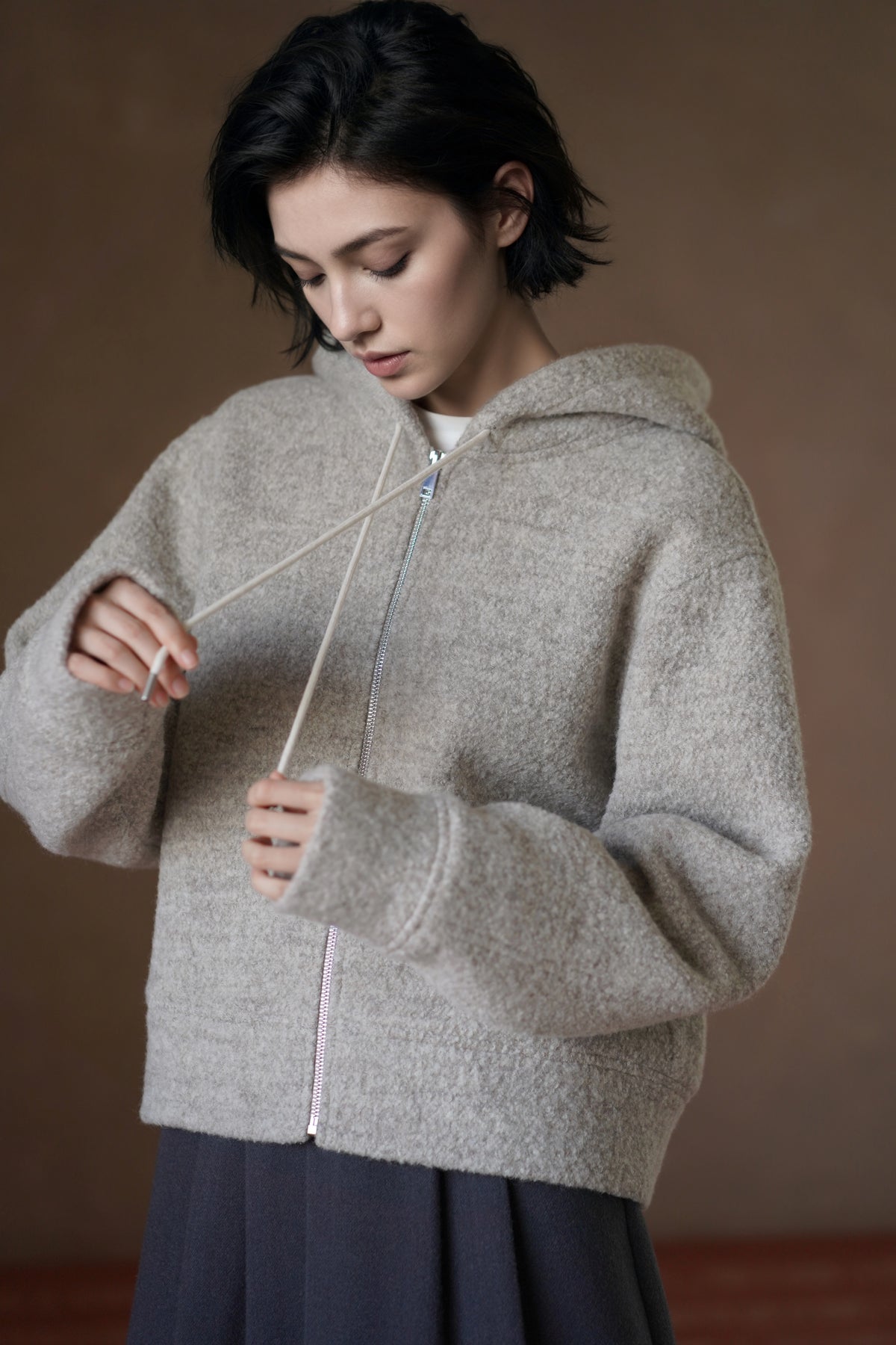 Textured Wool Hooded Jacket