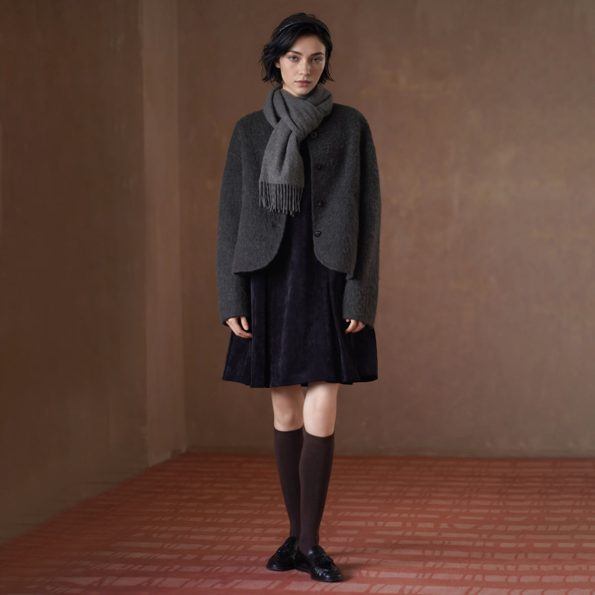 Alpaca Wool-Blend Double-Faced Coat, Grey, view 3