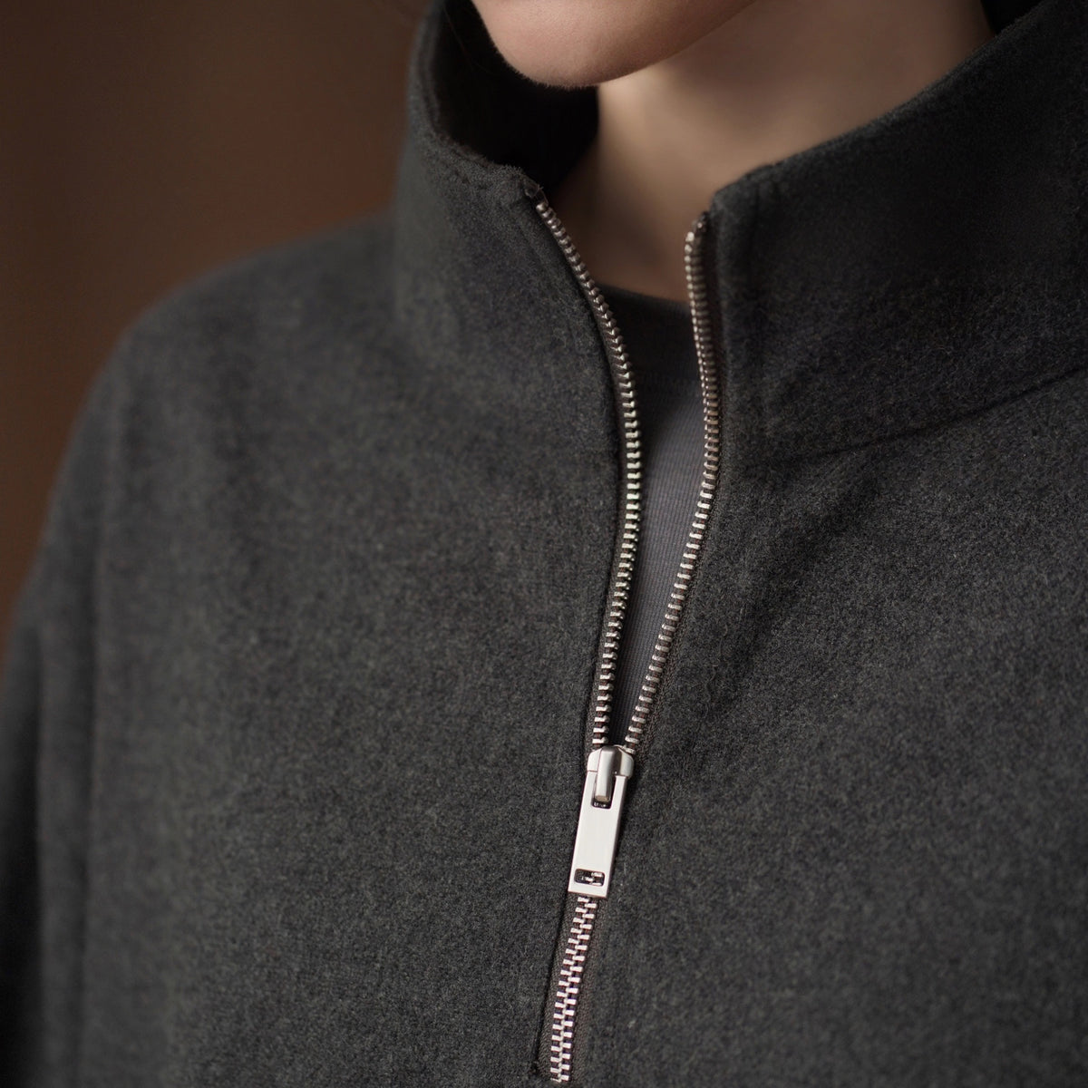 Wool-Blend Half-Zip Stand-Collar Sweatshirt, Grey, view 2