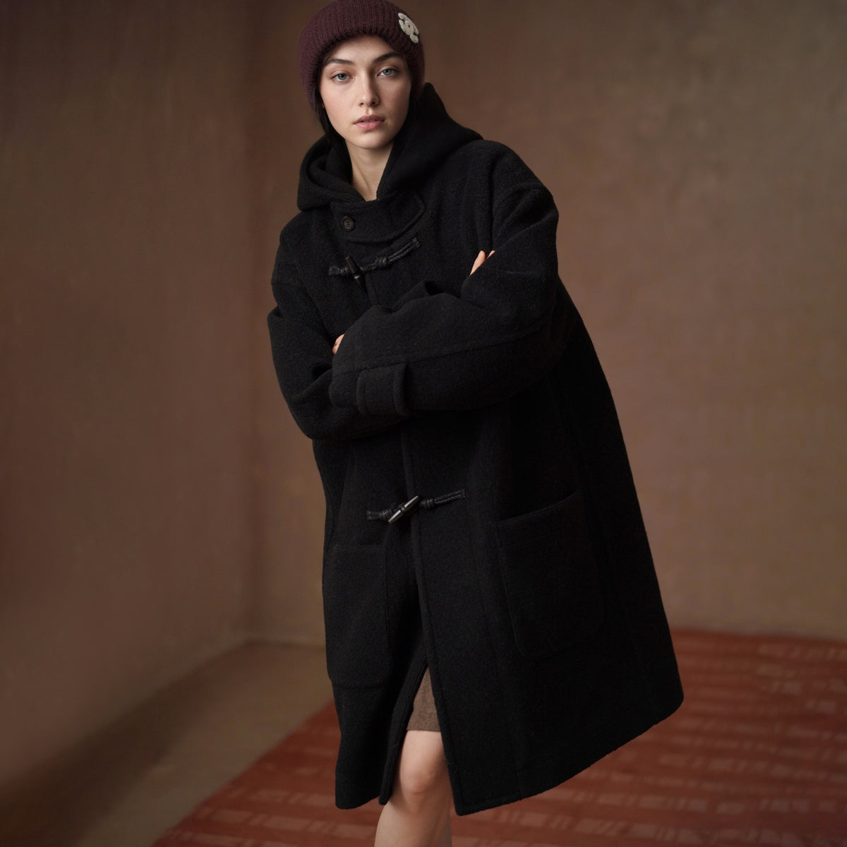 Wool-Blend Duffle Coat, Black, view 4