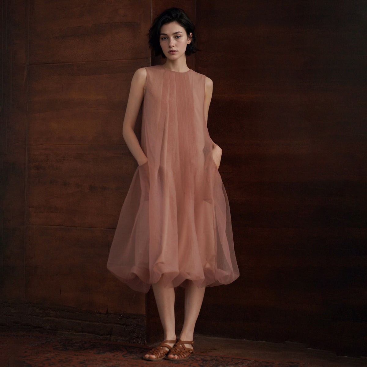Textured A-Line Midi Dress - by chocpi