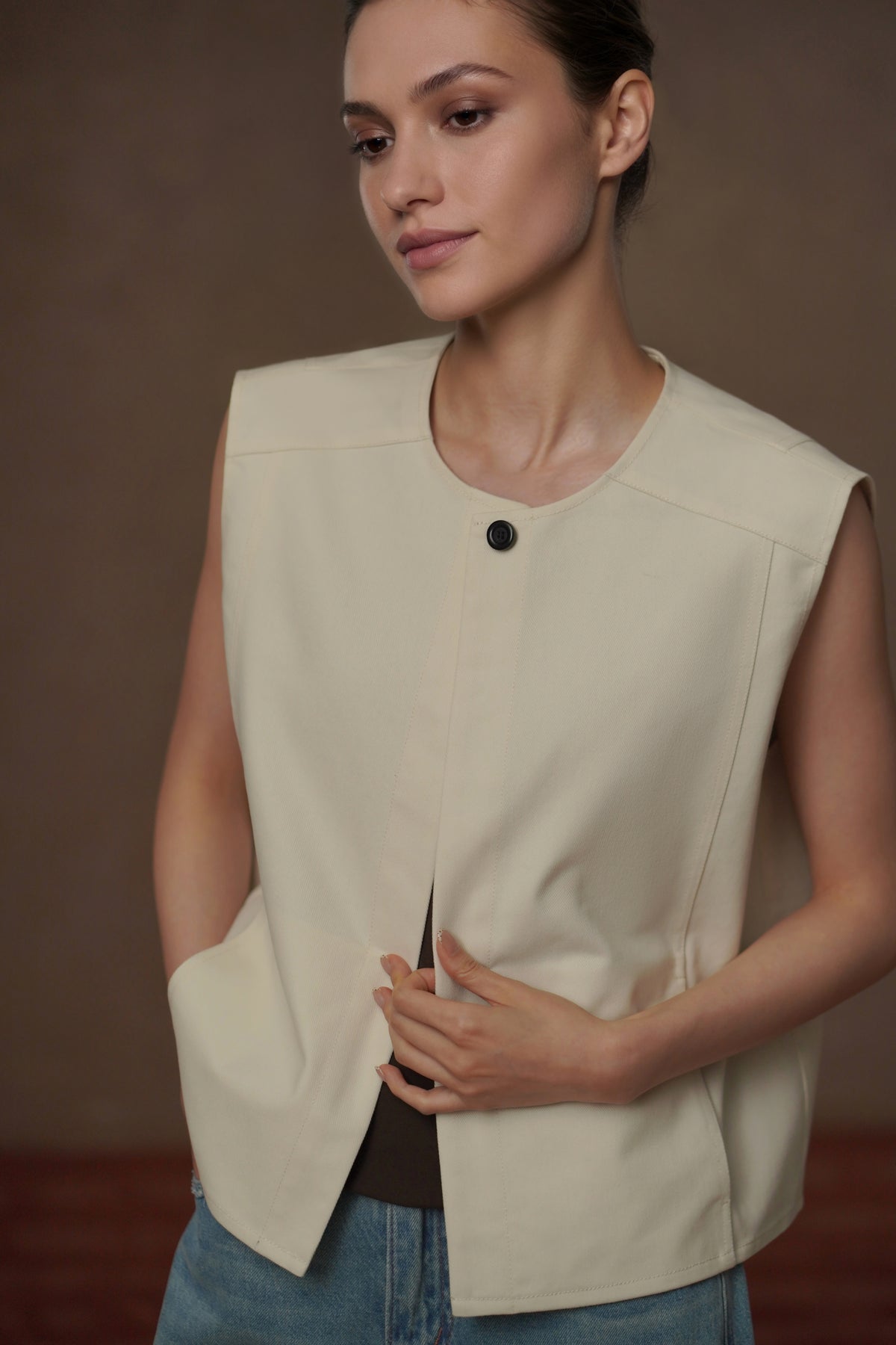 Cotton Blend Boxy Vest