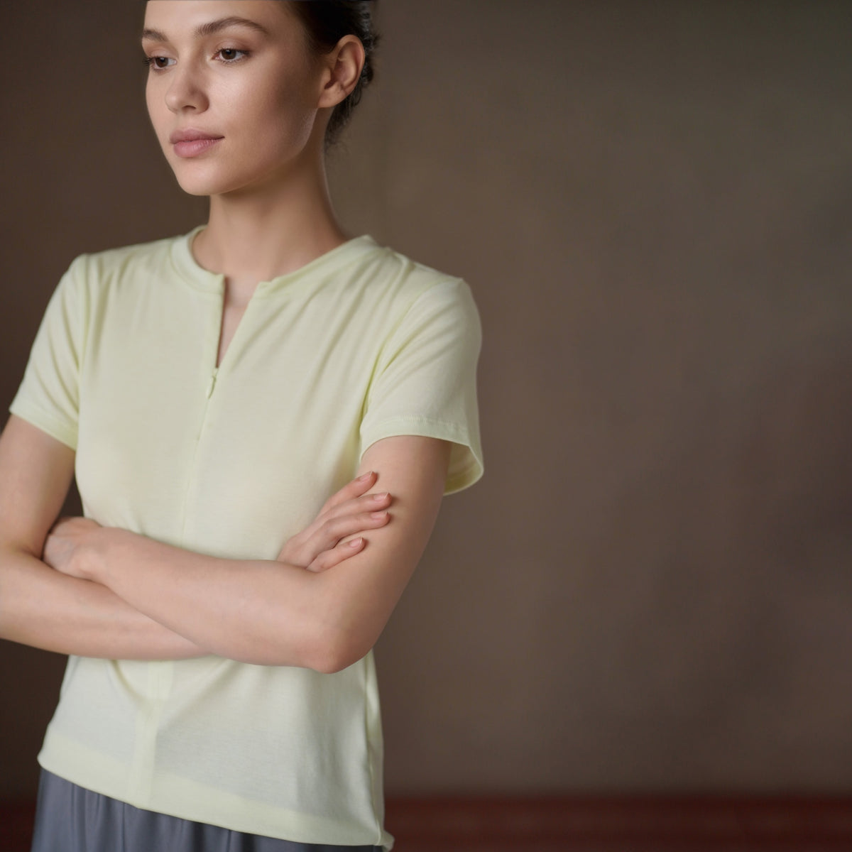 Lyocell-Blend Zip Top, Green, view 3