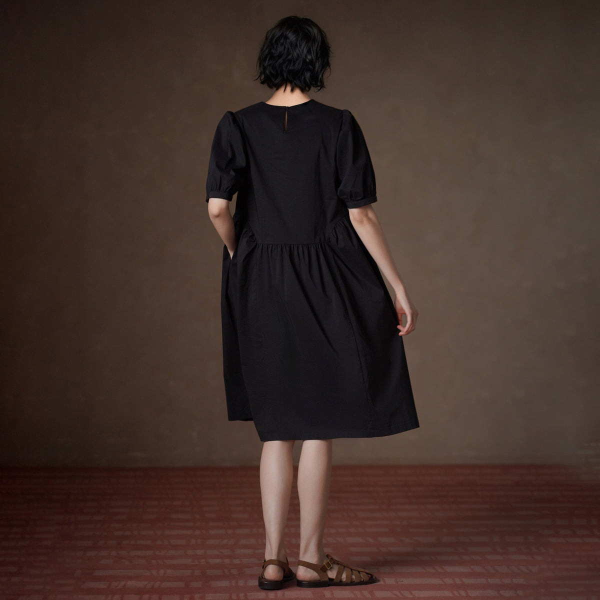 Puff-Sleeve Gathered-Waist Midi Dress - by chocpi