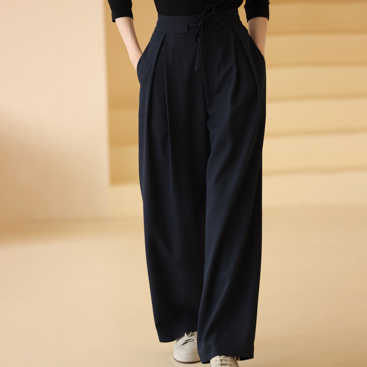 Drawstring Wide-Leg Trousers - by chocpi