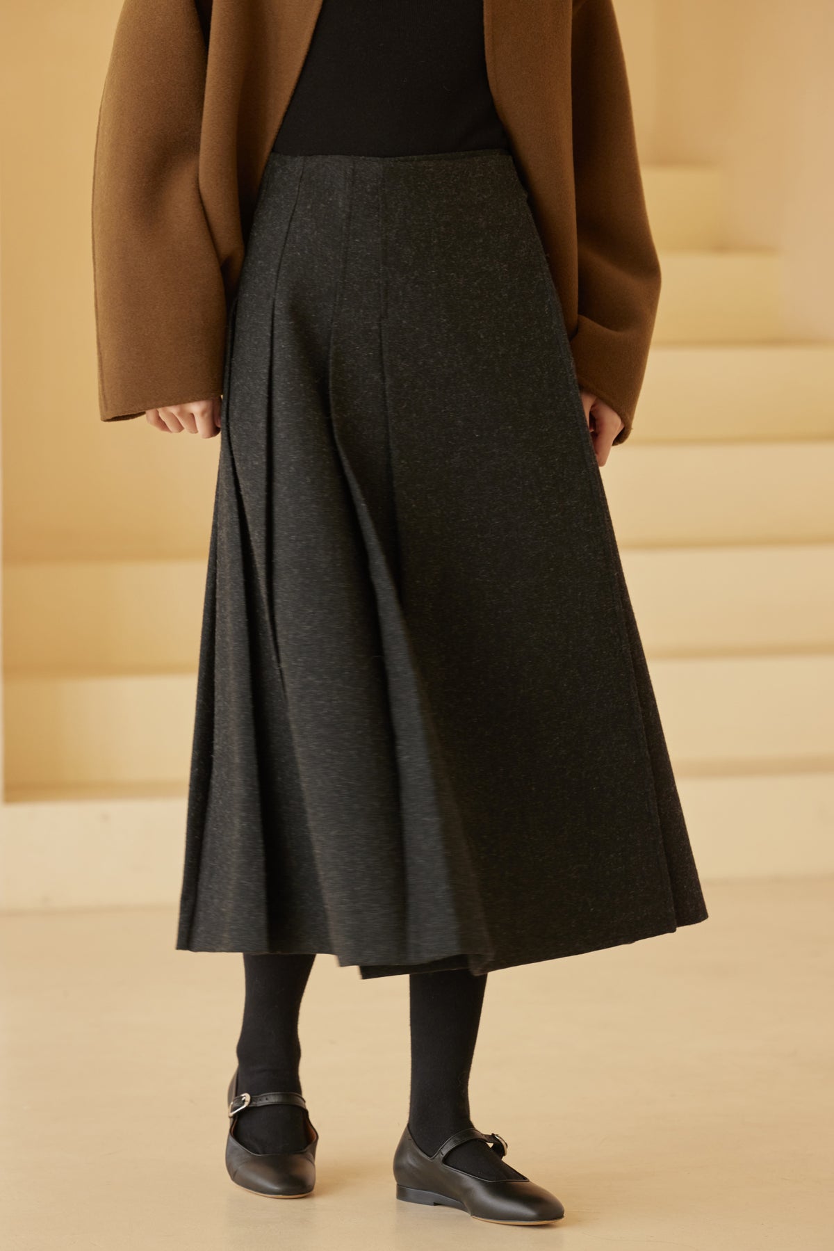 Wool-Blend Pleated Midi Skirt