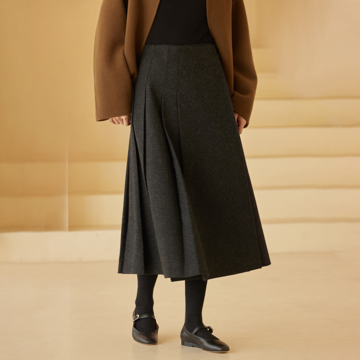 Wool-Blend Pleated Midi Skirt - by chocpi