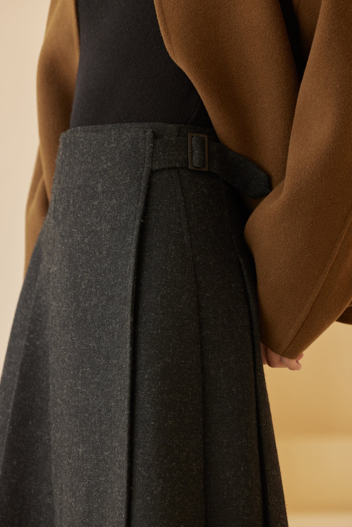 Wool-Blend Pleated Midi Skirt