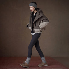 Color-Block Hooded Down Jacket, Brown, view 1