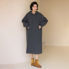 Hooded Sweatshirt Dress, Grey, view 1