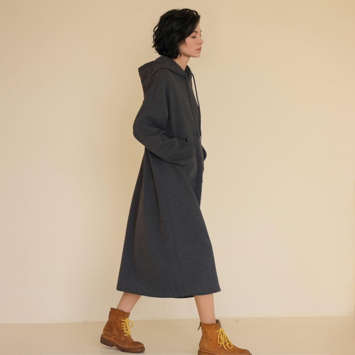 Hooded Sweatshirt Dress, Grey, view 3