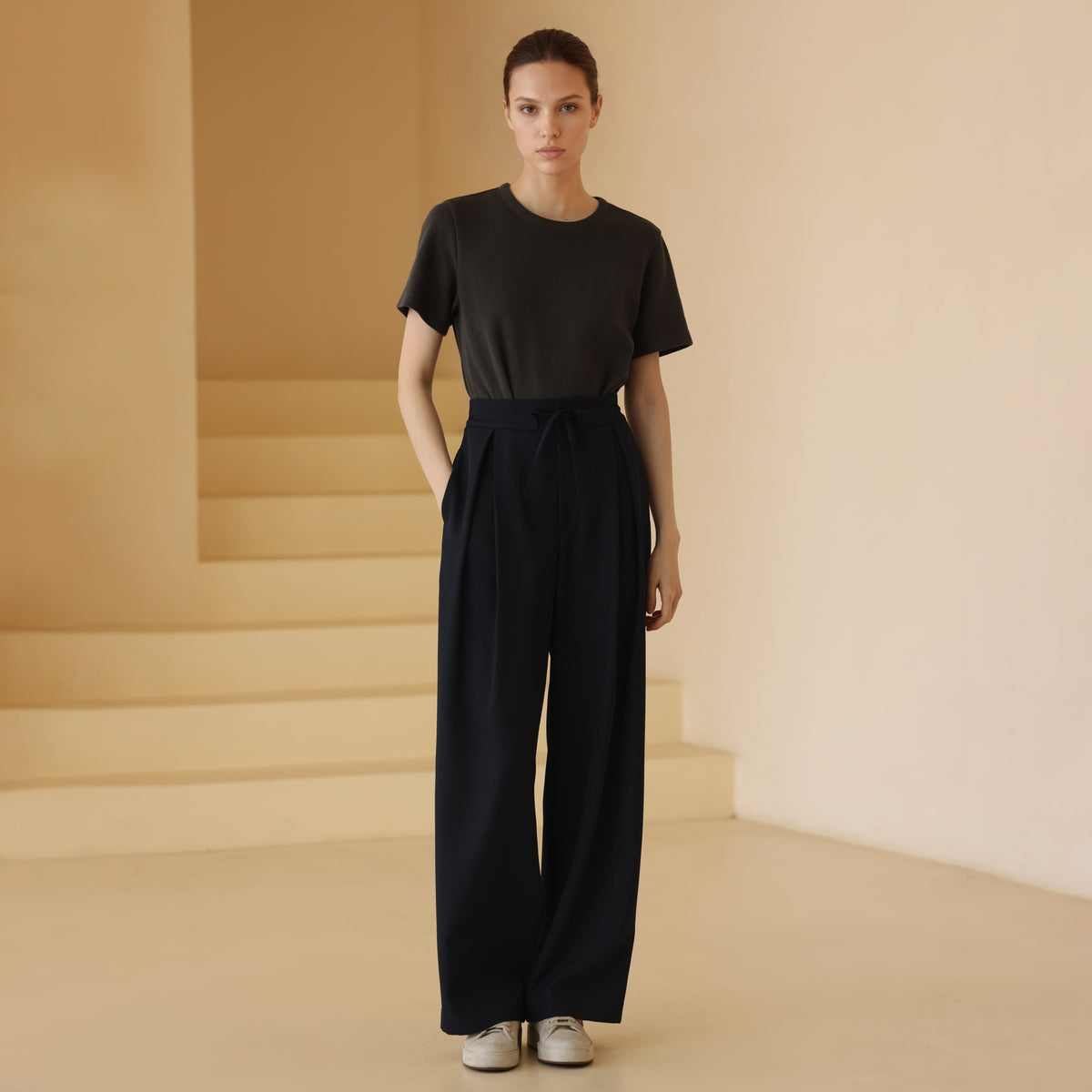 Drawstring Wide-Leg Trousers - by chocpi