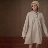 Textured Wool-Blend Hooded Dress, Beige, view 3