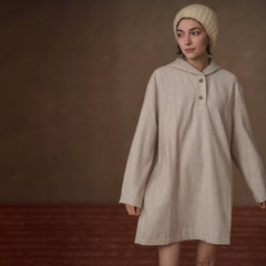Textured Wool-Blend Hooded Dress, Beige, view 3