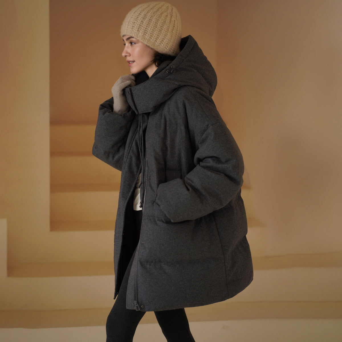 Hooded Longline Down Coat - by chocpi
