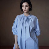 Cotton Puff-Sleeve Shirt Dress - by chocpi