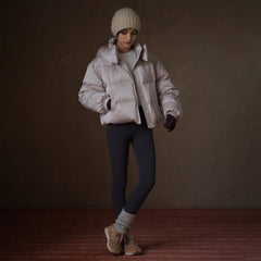Satin-Finish Hooded Down Jacket, Beige, view 3