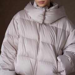 Satin-Finish Hooded Down Jacket, Beige, view 4