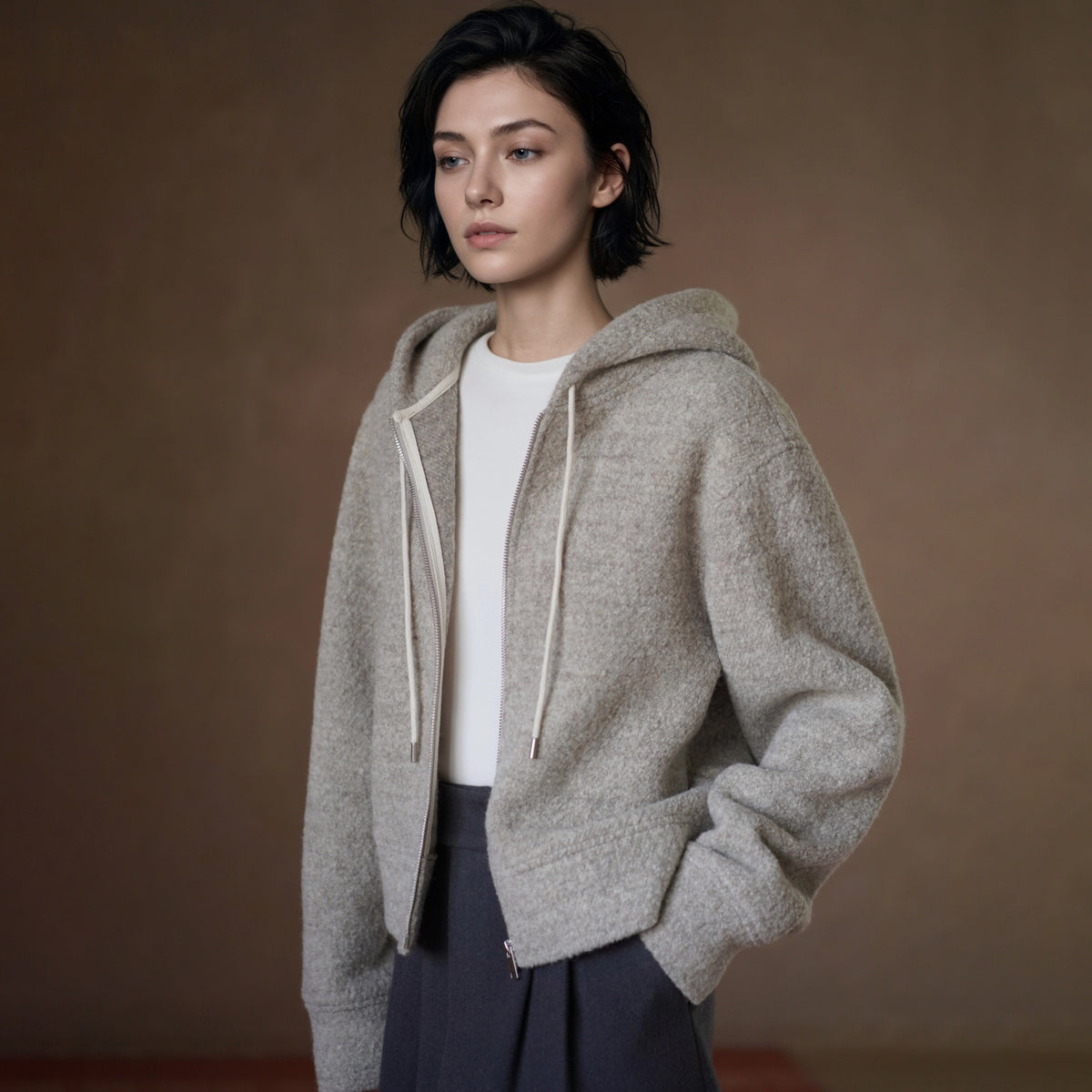 Textured Wool Zip-Up Hoodie - by chocpi