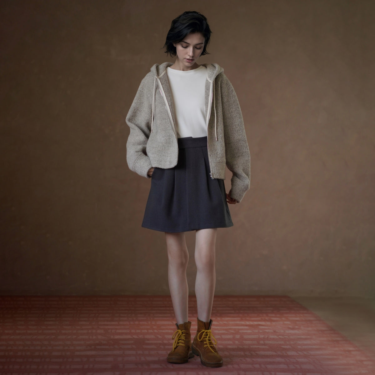 Textured Wool Zip-Up Hoodie - by chocpi