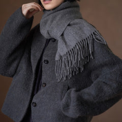Alpaca Wool-Blend Double-Faced Coat, Grey, view 1