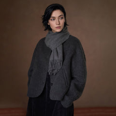Alpaca Wool-Blend Double-Faced Coat, Grey, view 4