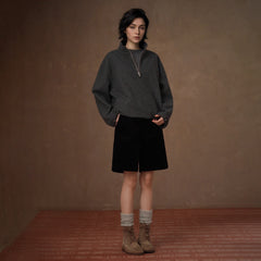 Wool-Blend Half-Zip Stand-Collar Sweatshirt, Grey, view 1