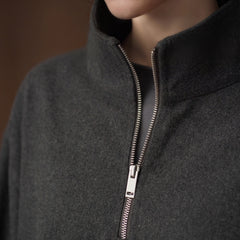 Wool-Blend Half-Zip Stand-Collar Sweatshirt, Grey, view 2