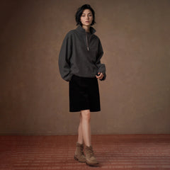 Wool-Blend Half-Zip Stand-Collar Sweatshirt, Grey, view 4