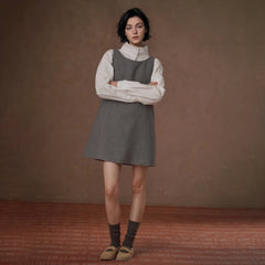 Textured Wool-Blend A-Line Mini Dress, Grey, view 2