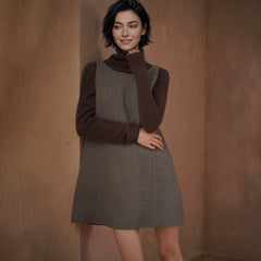 Textured Wool-Blend A-Line Mini Dress, Grey, view 3