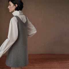 Textured Wool-Blend A-Line Mini Dress, Grey, view 4
