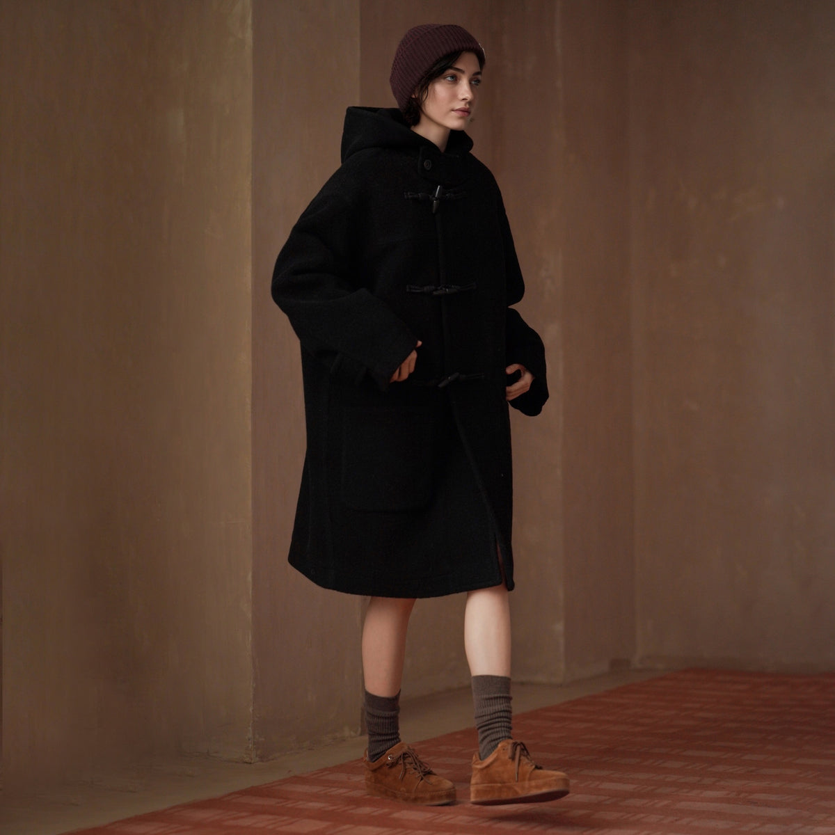 Wool-Blend Duffle Coat, Black, view 2