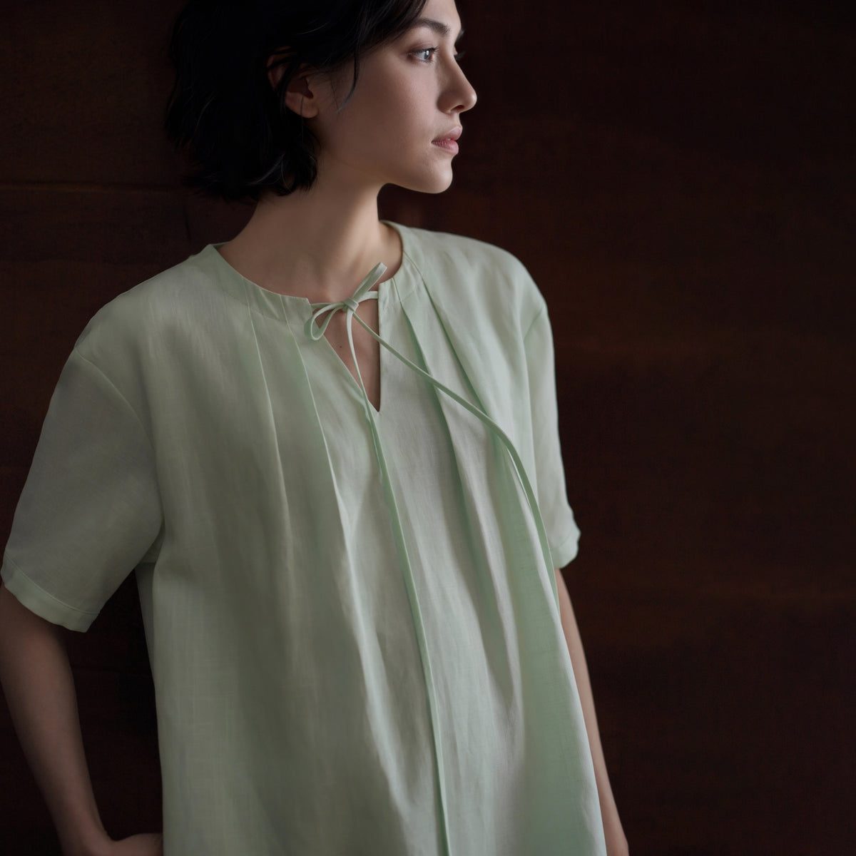 Lyocell-Linen A-Line Dress, Green, view 1
