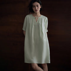 Lyocell-Linen A-Line Dress, Green, view 3