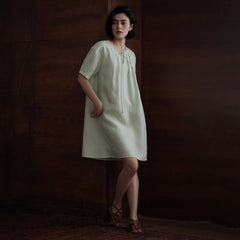 Lyocell-Linen A-Line Dress, Green, view 4