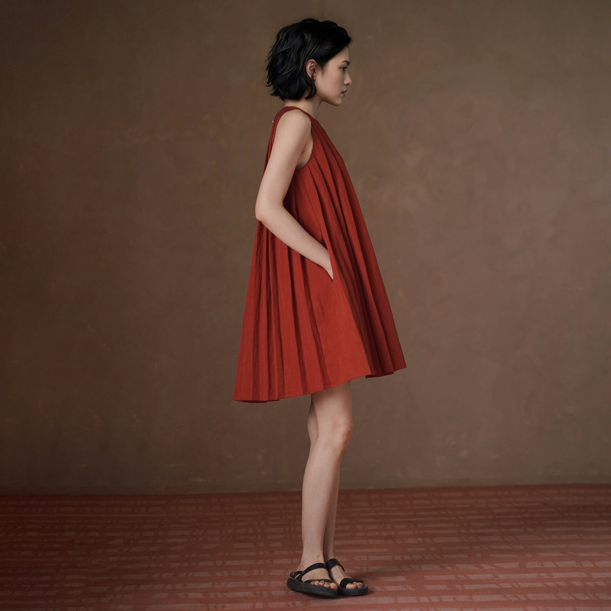 Lyocell-Blend A-Line Mini Dress - by chocpi