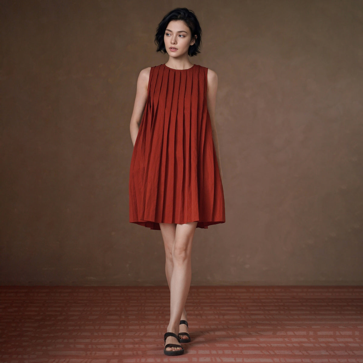 Lyocell-Blend A-Line Mini Dress - by chocpi