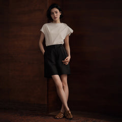Lace-Panel Short-Sleeve Blouse, White, view 4