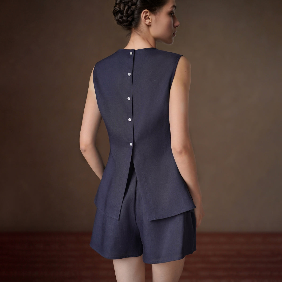 Lyocell-Linen Vest and Shorts Set, Blue, view 1