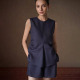 Lyocell-Linen Vest and Shorts Set, Blue, view 2
