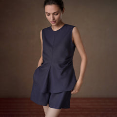 Lyocell-Linen Vest and Shorts Set, Blue, view 3