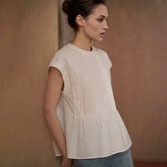 100% Cotton Tuck-Detail Blouse, White, view 2